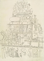 ALBERTO LONGONI, Fantastic View of a Seaside Resort town, black ink